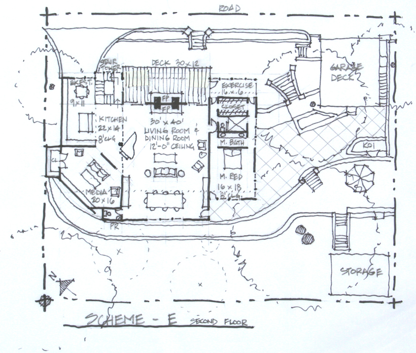 Lakeside Addition & Wholehouse Remodel, ENR architects, Granbury, TX 76049 - Sketch 2nd Floor Plan E